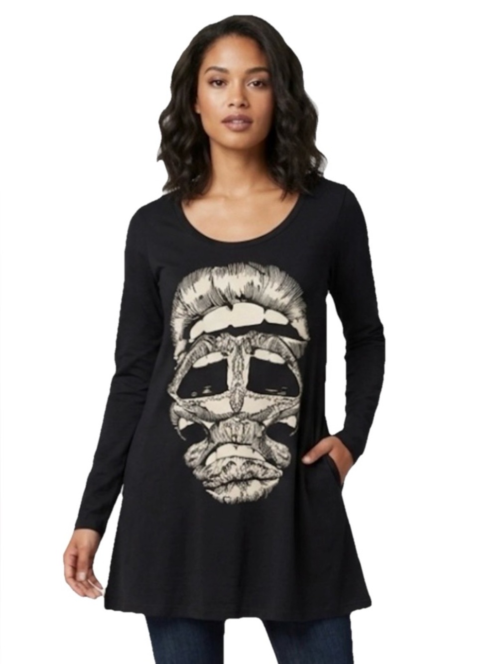 Lauren Moshi Lips & Skull Women’s Black Long Sleeve Size Small